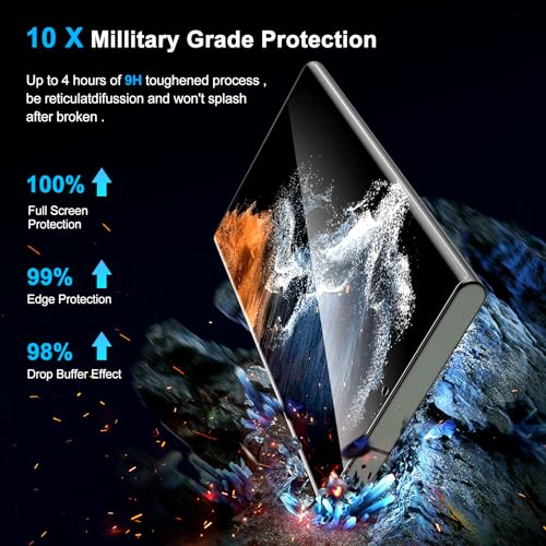 Image of [2+2 Pack] Galaxy S22 Ultra Privacy Screen Protector, 9H Tempered Glass, Ultrasonic Fingerprint Support, 3D Curved, HD Clear Anti-Spy Film for Samsung S22 Ultra 5G Glass Screen Protector