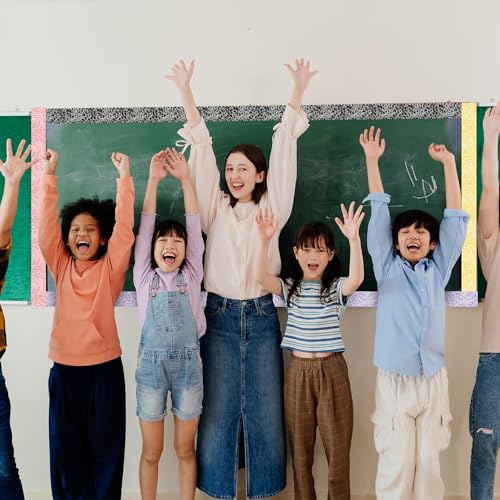 Image of Fuutreo 6 Roll 197 ft Colorful Composition Bulletin Board Borders Composition Notebook Classroom Decoration Straight Border Trim Marble Cover Decor for Back to School Chalkboard Office Wall