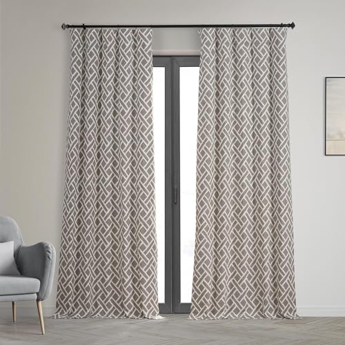 Image of HPD Half Price Drapes Modern Geometric Printed Curtains 96 Inches Long Luxury Cotton Curtains (1 Panel) Room Darkening Curtains for Bedroom & Living Room, 50W x 96L, Crosshatch Geometrical Taupe