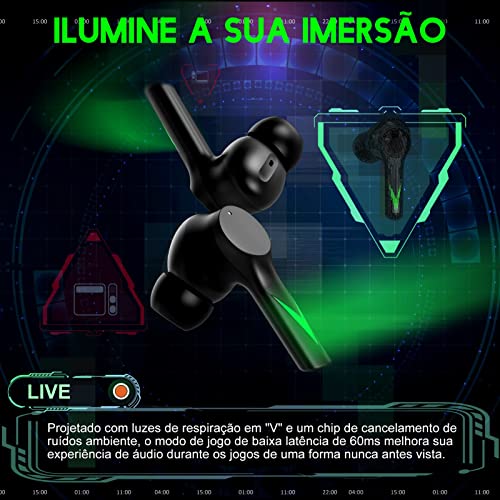 Fone de ouvido Bluetooth Gamer Hero5 som estéreo com drivers de 13 mm, 50ms de baixa latência e