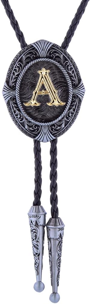 HUABOLA CALYN Vintage Bolo tie for Men Western Cowboy Native American Initial Letter ABCDJMR to Z Costume Bolo ties for Women