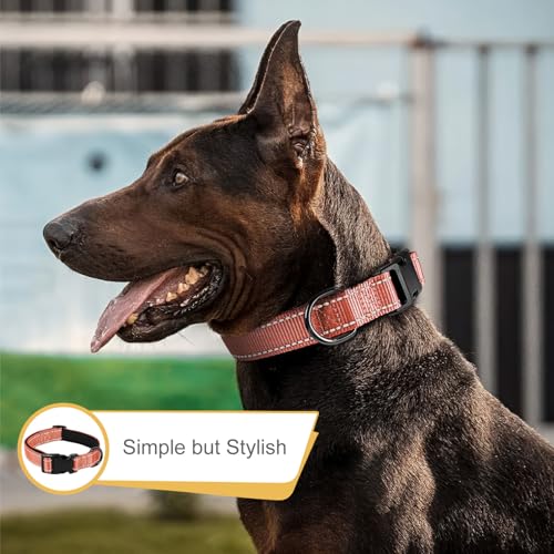 Image of HEELE Dog Collar, Reflective Dog Collar, Soft Neoprene Padded Breathable Nylon Pet Collar Adjustable for Small Dogs, Coral, S(10.23-14.96 inch)