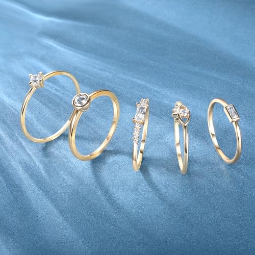 MDFUN 5 PCS Promise Ring Sets, 18K Yellow Gold Plated Cubic Zirconia Eternity Ring Set | Women's Gold Ring Sets2