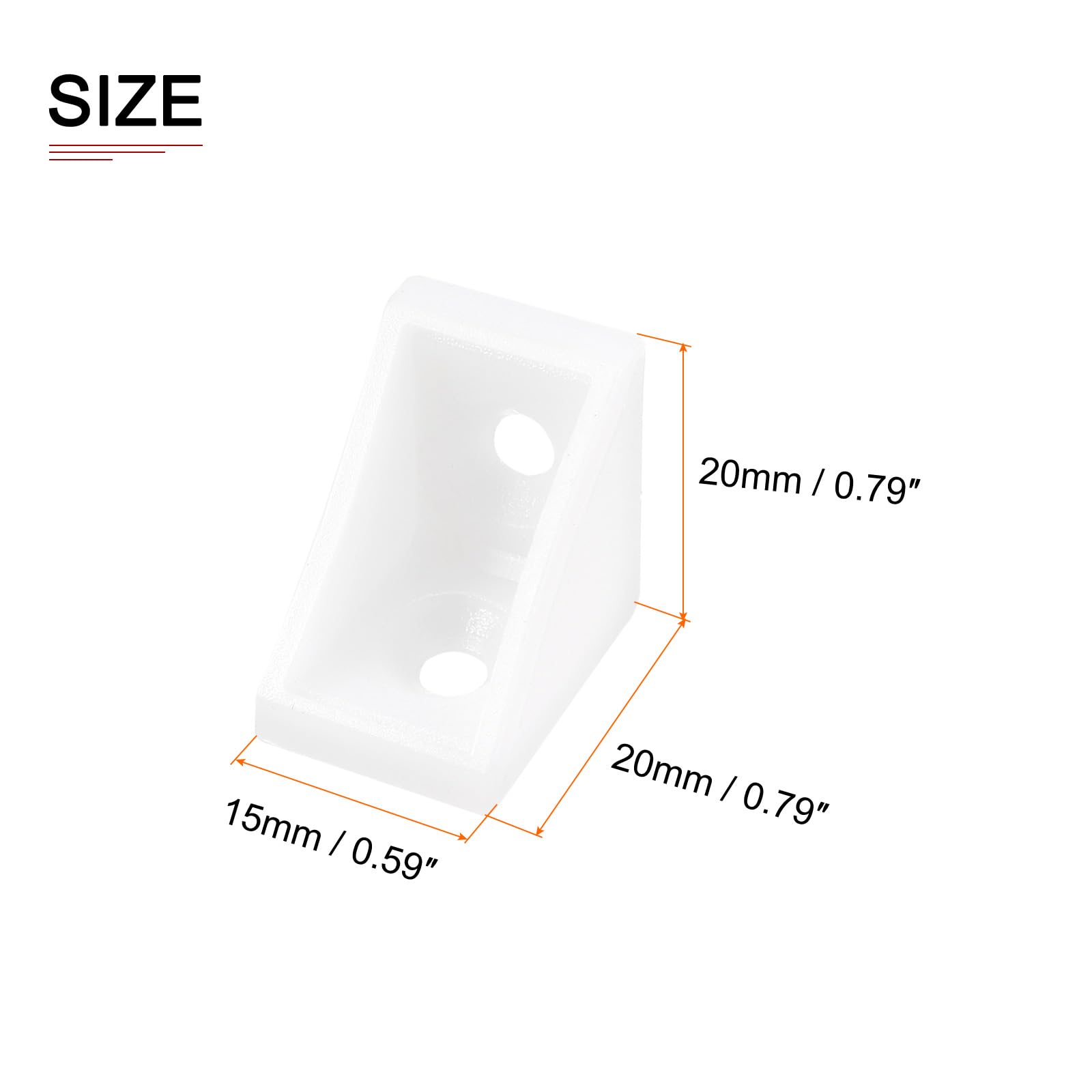 DTGN 20x20x15mm(LxWxH) Plastic Corner Brackets -20Pack - Good for Furniture Repairing - 2 Holes L Shape Right Angle Brace - White - Image 2