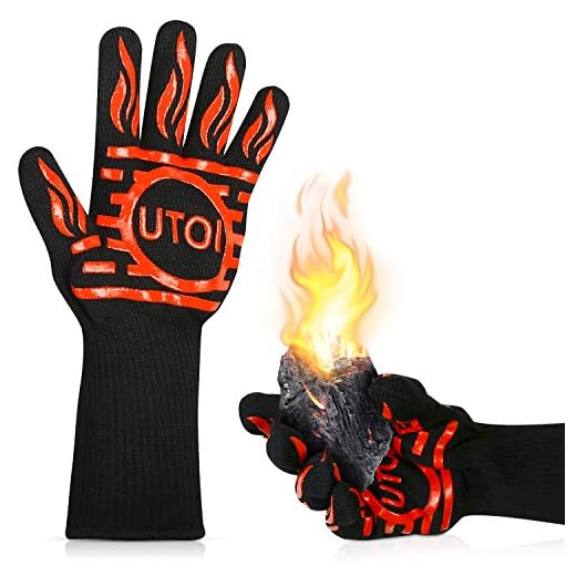 UTOI BBQ Grill Gloves, 1472°F Heat Resistant Barbecue Gloves Oven Mitts for Kitchen Garden BBQ Grilling and Outdoor Cooking Campfire, EN407 Certified, 1 Pair 13 inch Long Extra Forearm Protection
