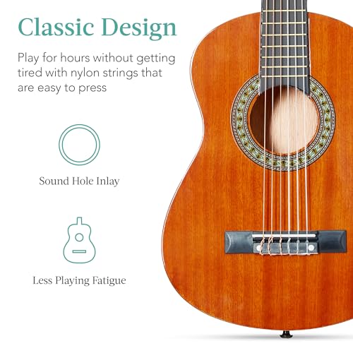 Image of Best Choice Products 30in Kids Acoustic Guitar, All-in-One Beginner Starter Kit w /Strap, Case, Extra Strings, Rosette Inlay - Natural Mahogany