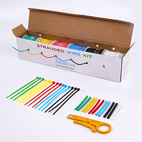 3unshine 22AWG Stranded Wire 22 Gauge Wire Tinned Copper Hookup Wire kit with PVC Insulated, 6 Colors (33 Feet/10 M Each) Electrical Wire, UL Listed