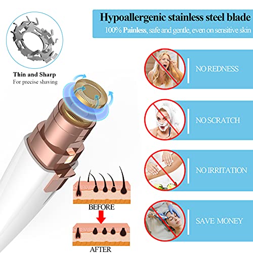 Eyebrow Razor,Facial Hair Removal For Women, (Usb Rechargeable), 2 In 1 Eyebrow Trimmer And 100% Painless Hair Remover With Light For Nose, Lips, Face, Body #TOP2