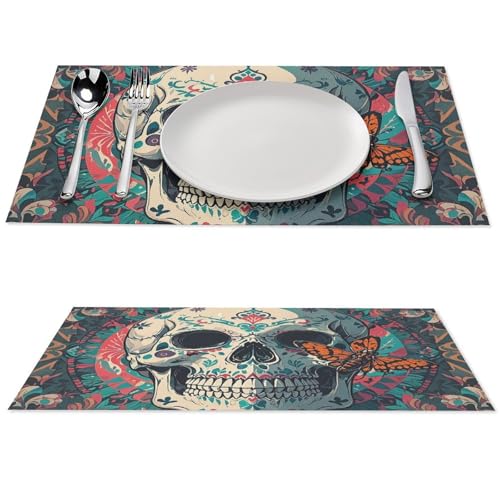 Set de table lavable en vinyle tissé squelette résistant à la chaleur pour dîner