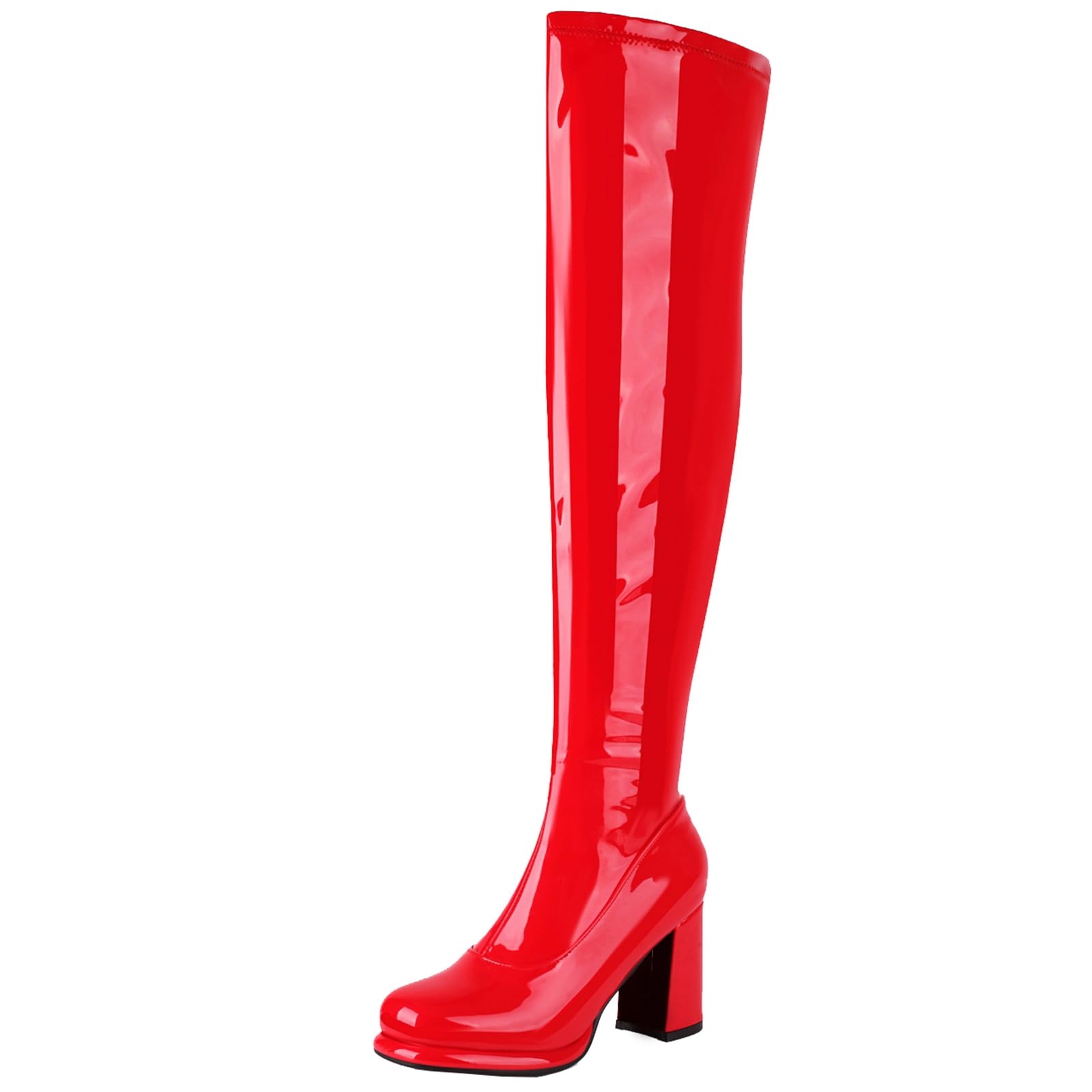 Damen Plateau-Overknee-Stiefel mit Reißverschluss und klobigen Absatz