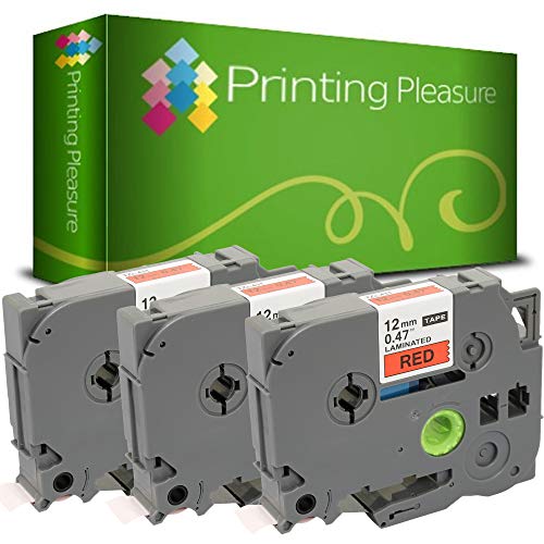 Printing Pleasure 3 x TZe-431 TZ-431 Black on Red Label Tapes Compatible with P-Touch Label Printing Machines | 12mm x 8m