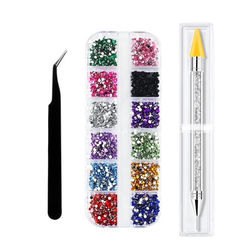 INOG 12Colors Rhinestones Gems AB Nail Art Rhinestones Decorations for DIY Nail Art Crafts Nail Gems Stones Crystals with Rhinestone, 1 pcs Rhinestone Picker Dotting Pen and 1Tweezer(1 Set )-image-35