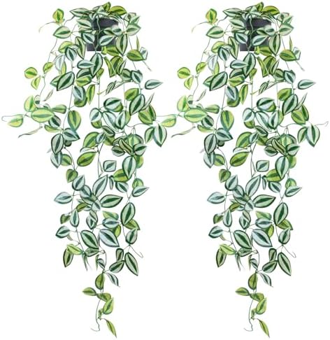 LOYWREE 2 Pack Fake Hanging Plants - Small Potted Plants with Gre...
