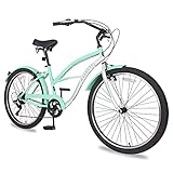 Beach Cruiser Bikes 26 inch 7 Speeds Classic Bicycles for Women Men Commuter Bike for Leisure Picnics&Shopping, Road Bike, Women's Seaside Travel Bicycle