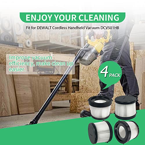 4 Stück DCV5011H HEPA-Filter, kompatibel mit DEWALT DCV501HB schnurlosem Handstaubsauger, mit 8 Schaumstoff-Filtern und 1 Bürste
