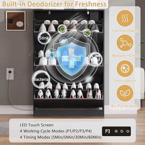 Image of BORNOON Shoe Cabinet with Odor Control and Back Panels, Deodorizing Slim 3-Flip Shoe Storage Cabinet for Entryway, Freestanding Hidden Shoe Rack Organizer for Entrance, Hallway, Bedroom