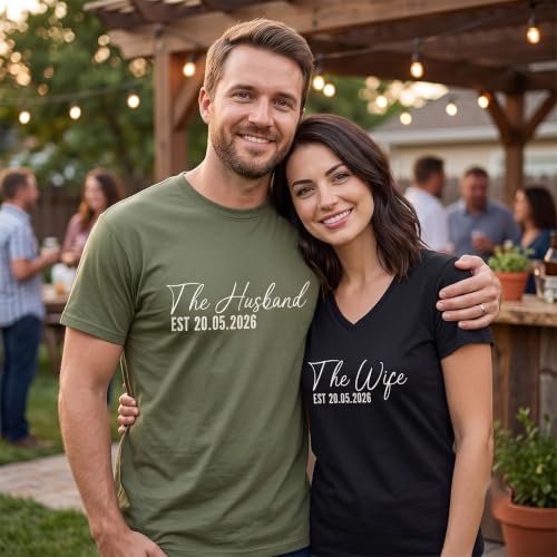 Image of Anniversary Matching Shirts, for Couple, Heart Design T-Shirt Set, Wedding Present, Honeymoon Outfit