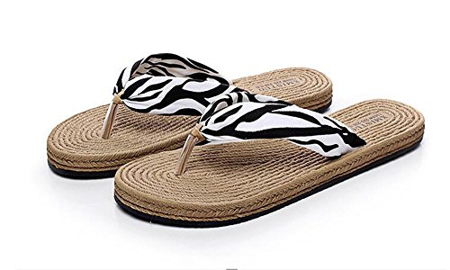 GTKC Donne Boemia Fiore Pantofole Corda di Canapa Linee di Cintura di Raso Antiscivolo Infradito 38