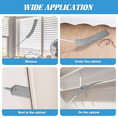 Image of Retractable Gap Dust Cleaner with 15-98 Inch Extension Pole, Flat Duster for Under Appliances and Furniture, Includes 2 Washable Microfiber Pads for High Ceilings and Hard to Reach Spaces