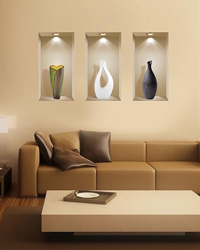 Miniatura 10 de Juego de 3 pegatinas de pared de arte 3D imagen extraíble decoración del hogar vinilo azulejos calcomanías mural