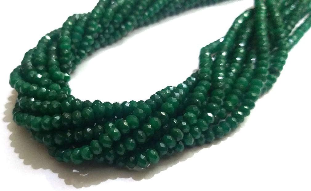 Zoya Gems & Jewellery Emerald Color Jade Beads, Jade Rondelle Faceted Loose Beads, 4mm Beads, Jewelry Making Beads, Green Jade Jewelry 14 Inches Strand