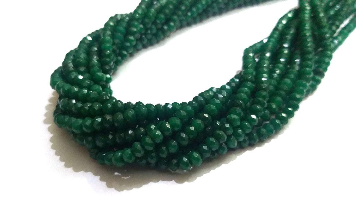 Zoya Gems & Jewellery Emerald Color Jade Beads, Jade Rondelle Faceted Loose Beads, 4mm Beads, Jewelry Making Beads, Green Jade Jewelry 14 Inches Strand