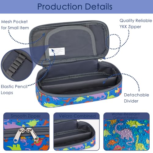 Image of FlowFly Large Capacity Pencil Case for Kids, Boys & Girls - Zippered Multi-Functional Pen Pouch, Soft & Portable Pencil Bag for School, Teens, Students, Dinosaur