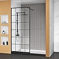 DELAVIN 34" W x 72" H Framed Shower Glass Panel, Shower Screen, Glass Shower Wall, 1/5" (5mm) SGCC Tempered Glass Shower Panel with Explosion-Proof Film, Grid Fixed Shower Door, Matte Black Finish