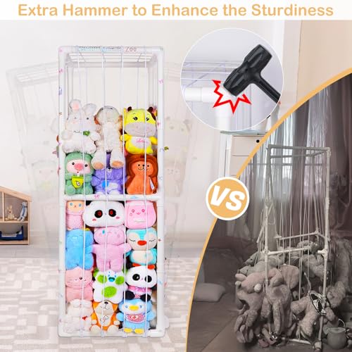 Image of FIOBEE Stuffed Animals Storage Zoo Thicken PVC Tube Storage Organizer with Elastic Band Large Stuffed Animals Holder for Bedroom Living Room Furniture Plush Storage, White