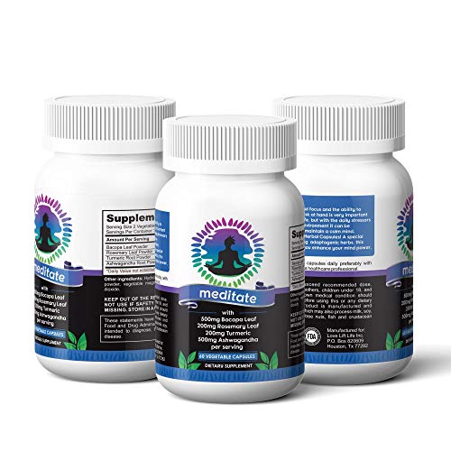 Meditate Mental Focused Adaptogenic Herbs Meditation Supplement Nootropic Brain Supplement Booster for Mental Sharpness, Focus, Memory, Cognitive Wellness and Alleviating Mental Chatter