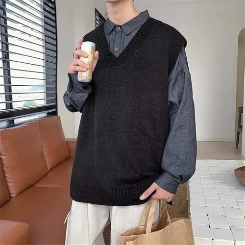 Men's Casual V Neck Knit Sweater Vest Loose Fit Solid Color Pullover Soft Sleeveless Layering Top4