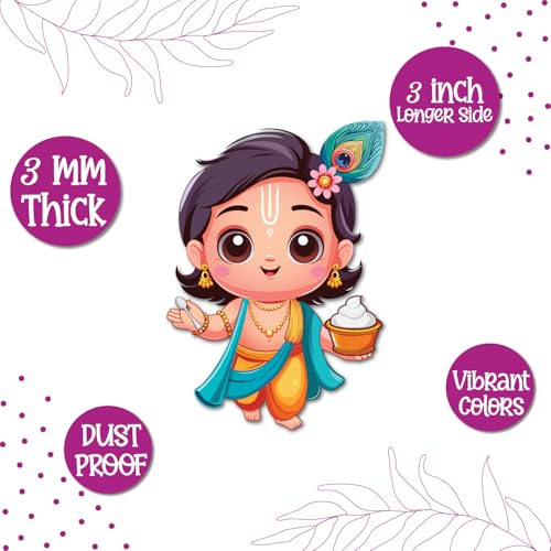 Image of Bhai Please Krishna Kanha Wooden Fridge Magnet (Pack of 1) Size : 3 inches Hindu God, Spiritual, Divine, Devotional, Devi Gift and Decorations