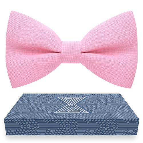 Bow Tie House Mens Classic Pre-Tied Bow Tie Formal Solid Tuxedo (Large Pink)