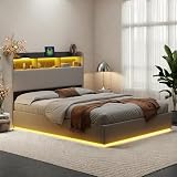 NNXHWY Letto contenitore 160x200, letto matrimoniale imbottito, letti imbottito con LED e USB porta, letti matrimoniali con testiera contenitore e rete a doghe (Bianco, 160x200cm)