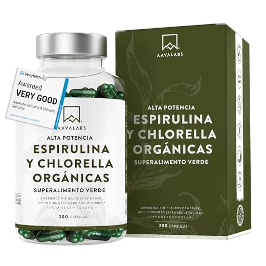 Cápsulas de Espirulina y Chlorella [1800 mg/Dosis Diaria] 200 Comprimidos - Fuente de Vitaminas, Proteínas, Hierro, Fitonutrientes y Calcio - 100% Vegano