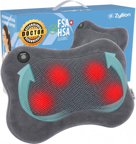 Zyllion ZMA-13 Back and Neck Massager with Heat for Pain Relief, Slate