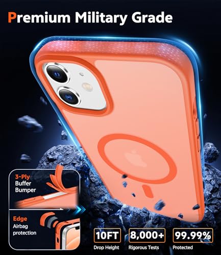 Image of FNTCASE for iPhone 13 Mini Case: iPhone 12 Mini Case Matte Magnetic Phone Cases Compatible with Magsafe Slim Anti Yellowing Military Grade Drop Rugged Protective Translucent Cell Cover (C-Orange)