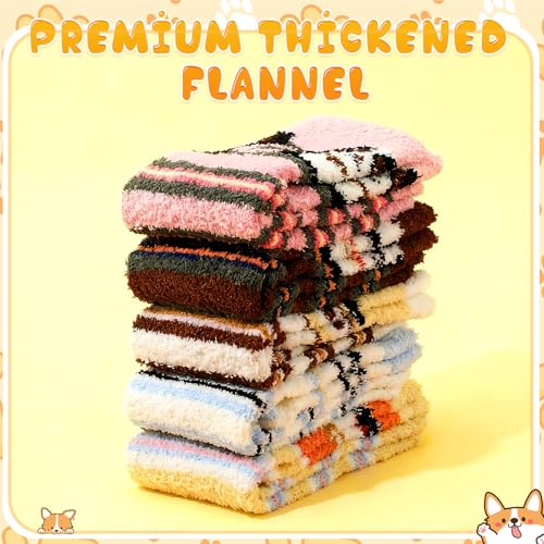 Image of Foaincore 5 Pairs Fuzzy Socks for Women Cozy Cute Winter Warm Fluffy Socks for Birthday Themed Party Gift