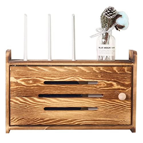 NSTVVEE Caja de Almacenamiento para enrutador, Estante de Madera Maciza para Pared, para TV, con oclusión de enchufes, para enrutador inalámbrico WiFi, de Escritorio (40 x 10 x 25 cm)