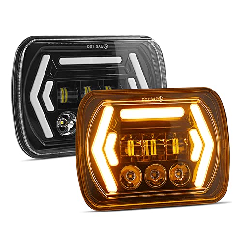Henniu Pacote com 2 faróis de LED para carro de 7 polegadas 5x7 farol de 7x6 polegadas com farol alt
