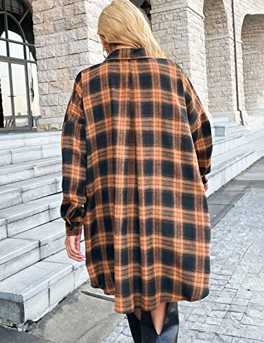 Bozanly Women's Oversized Button Down Long Plaid Flannel Shirts Lapel Long Sleeve Check Jacket Shacket4