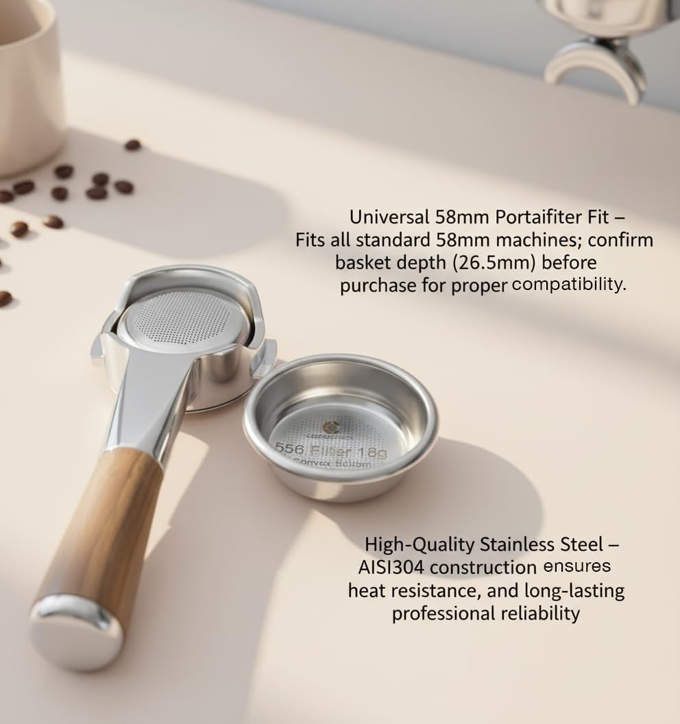 58mm Espresso Filter Basket 18g – Convex Bottom Sweet Espresso Basket, 556 Holes Slow Flow, Universal Stainless Steel, Compatible with La Marzocco, Futurmat, DEC