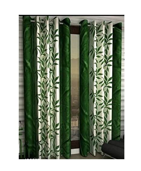 Image of Woah Polyester Floral Door Curtain Door Window Curtain Premium Polyester Weaved Parda Modern Parde for Living Room Bedroom Home Office Screens Eyelet Ring 9-feet (Green)