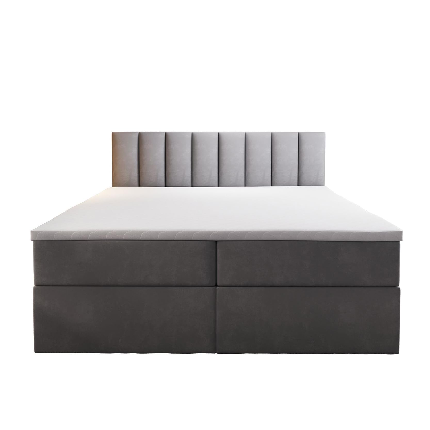 TRADA Boxspringbett mit Bettkästen und Bonell Matratze H3 - Elegant Bett Palermo mit Matratze und Topper - Grau - 200 x 200 cm