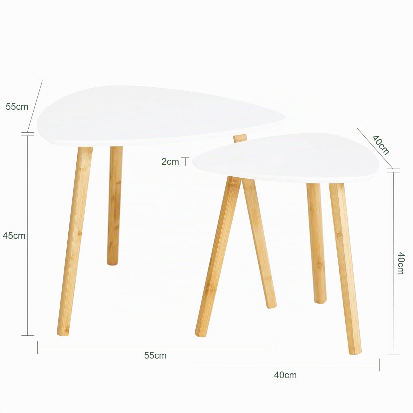 SoBuy 2 Mesas Nido - Mesa Auxiliar para Salón, Grande 55 cm y Pequeña 40 cm, Blanco FBT74-W