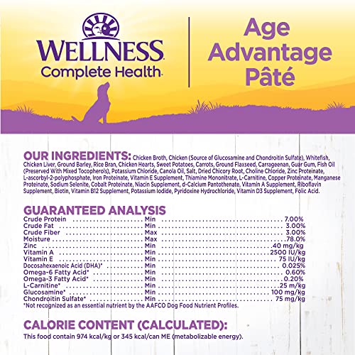 Image of Wellness Complete Health Pate Age Advantage Senior Canned Wet Dog Food, Wholesome Grains, Natural, Chicken and Sweet Potato, 12.5 oz, Pack of 12 Cans
