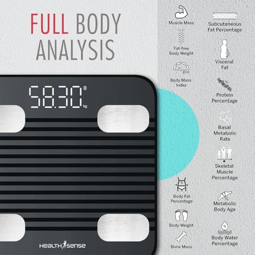 Image of HealthSense Smart Bluetooth Weight Machine for Body Weight, Digital Body Fat Analyzer Machine & Body Composition Scale with APP, 13 Body Composition, LED Display & 1 Year Warranty - Fitdays BS 171