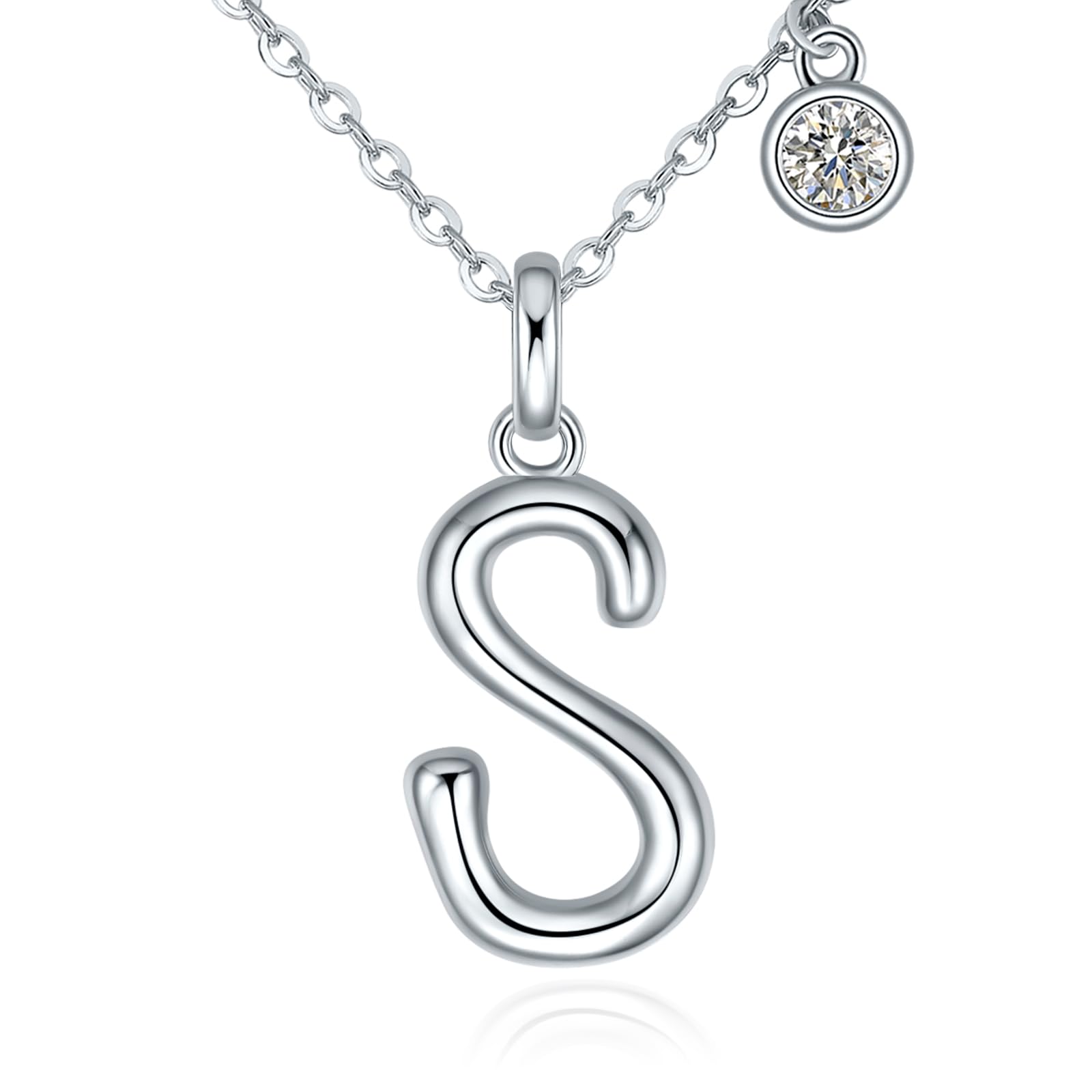 SUNFEEL Initial Necklaces for Women, 925 Sterling Silver Letter Necklace with Cubic Zirconia Inlay, Dainty Jewelry Gift for Mom, Wife, Girlfriend,
