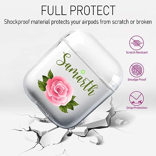 Image of MITZVAH Custom Name Personalised Airpod 2 Case for Airpods 1st and Airpod 2nd Generation Case Cover, Customized Airpods 2 Transparent case with Keychain (Pink Rose-Name)