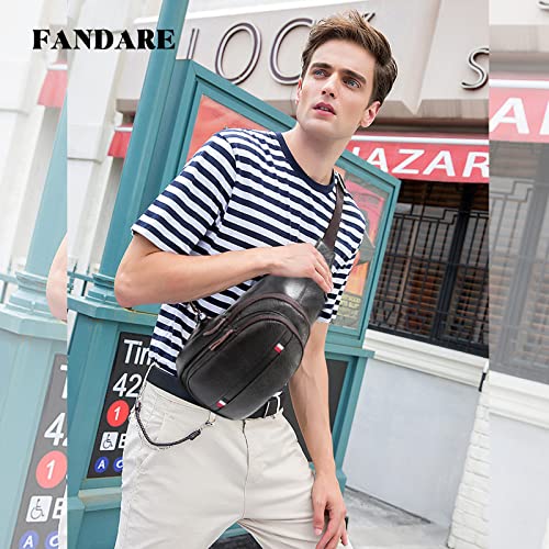 FANDARE Genuine Leather Sling Bag for Men Chest Shoulder Crossbody Hiking Backpack Vintage Cover Pack Hiking Small Rucksack Waterproof Sling Backpack for Business Travel Bicycle Sport Gym Pack Brown - Image 2